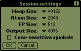 Session settings screen
